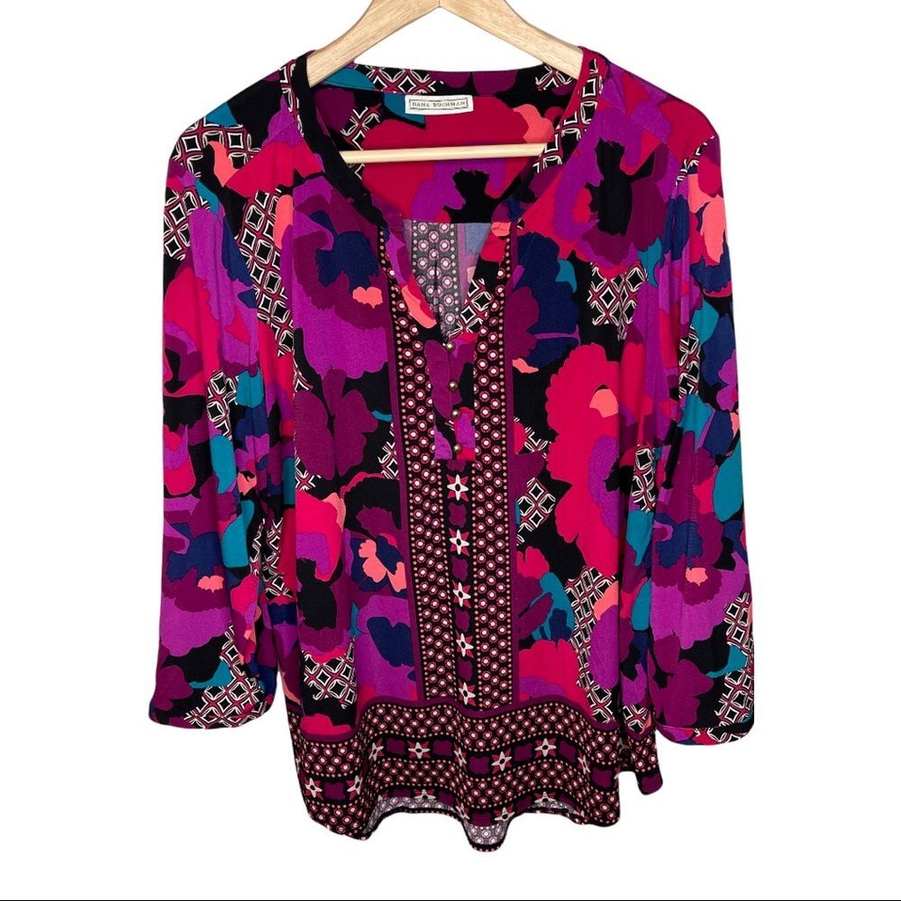 Dana Buchman Pink Floral and Geometrical Print Top Size Medium